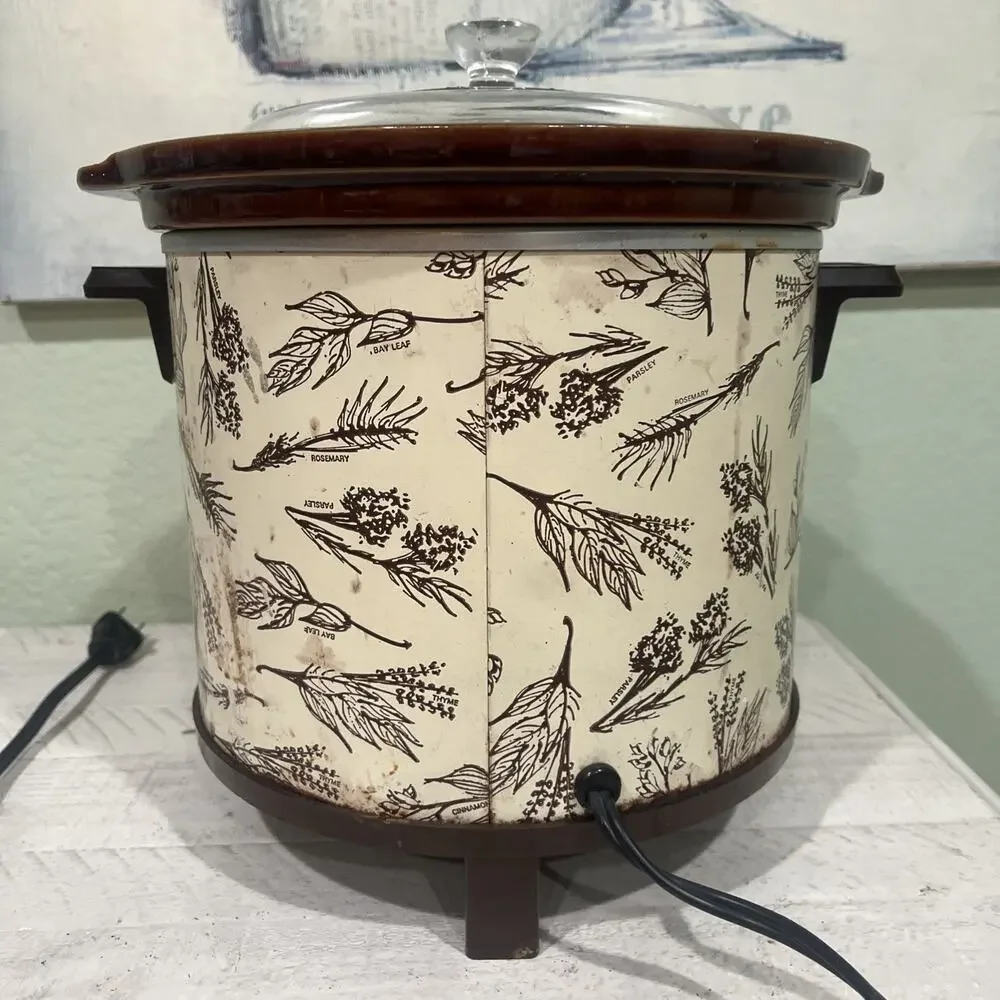 SEARS Vintage Retro 70s Crockpot Slow Cooker CROCK WATCHER Fall Leaves Herbs